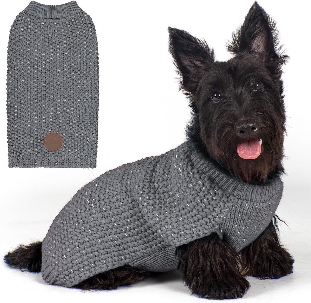 KYEESE Reflective Yarn Dog Sweater for Small Medium Dog Thick Knit Pullover