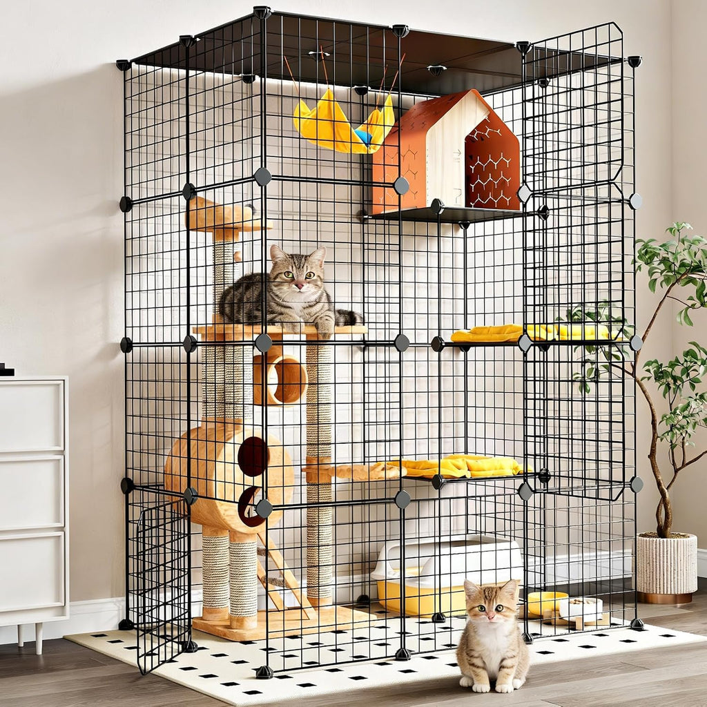 Oneluck Extra Large Cat Cage,4-Tier Catio, DIY Metal Cat Enclosure with Platforms,55 Inch Indoor Cat Cage for 1-3 Cats, Indoor Cat Playpen for Cats Rabbits Small Animals