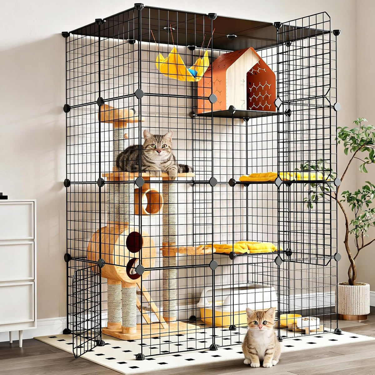 Oneluck Extra Large Cat Cage,4-Tier Catio, DIY Metal Cat Enclosure with Platforms,55 Inch Indoor Cat Cage for 1-3 Cats, Indoor Cat Playpen for Cats Rabbits Small Animals