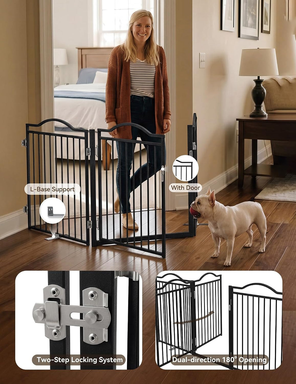 No Pawblems Metal Freestanding Foldable Dog Gate with Door, 30'' Tall