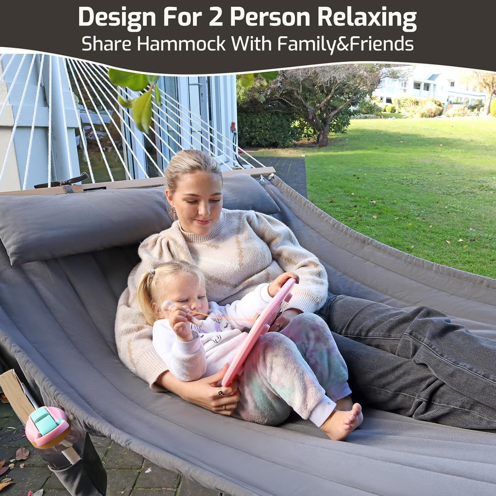 CHULIM Double Quilted Hammock with Hardwood Spreader Bars and Pillow