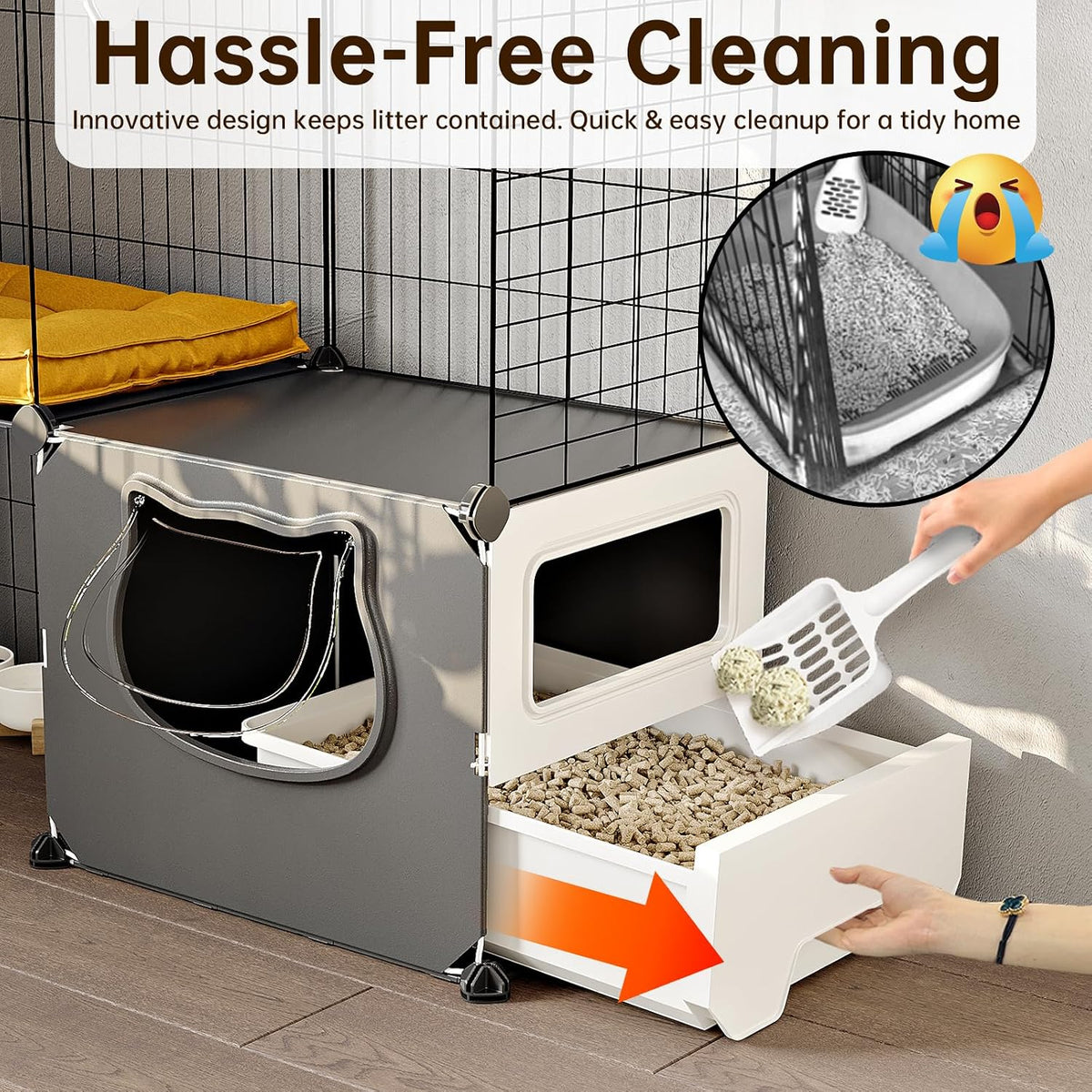 Oneluck Cat Cage with Litter Box, 4-Tier DIY Enclosures Detachable Metal Wire Kennel Catio Indoor Crate Large Exercise Place Ideal for 1-2 Cats