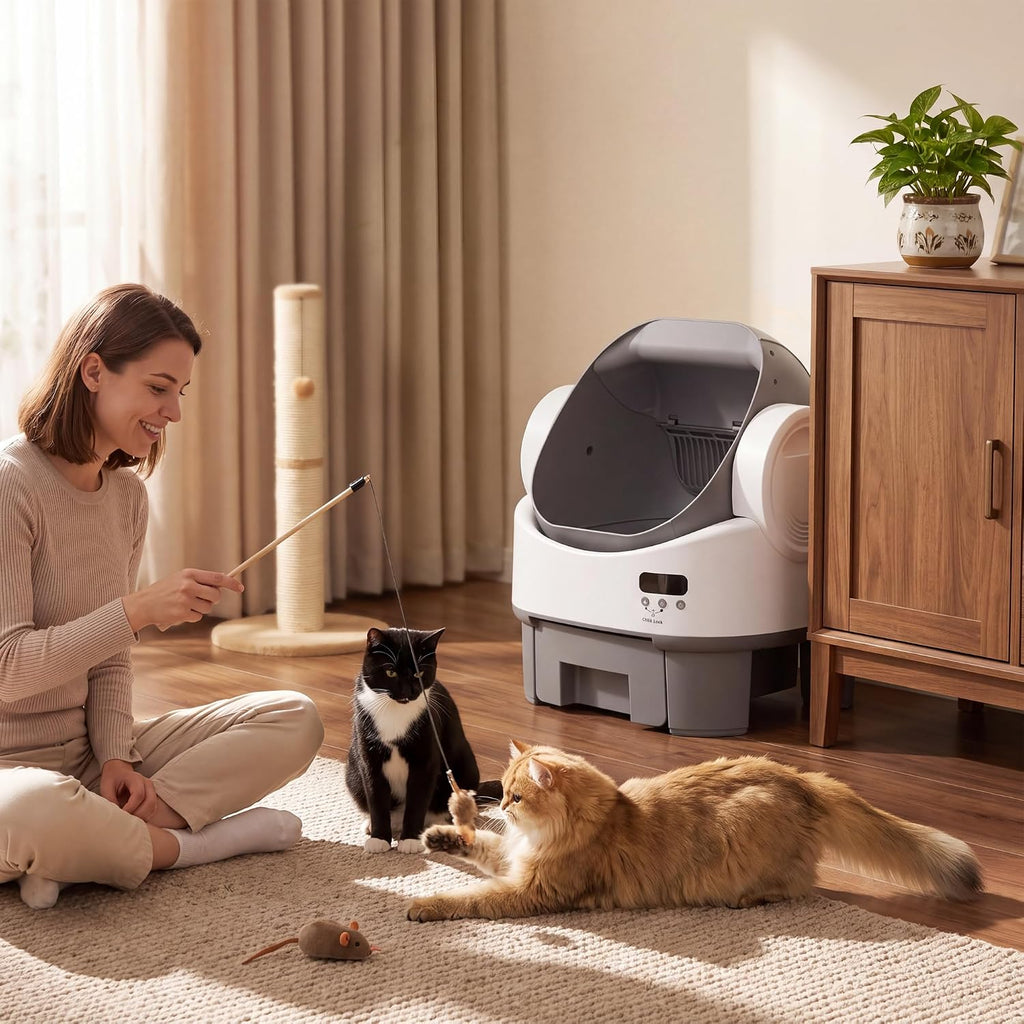 WARCAT Automatic Self-Cleaning Cat Litter Box Open-Top Child Lock Grey