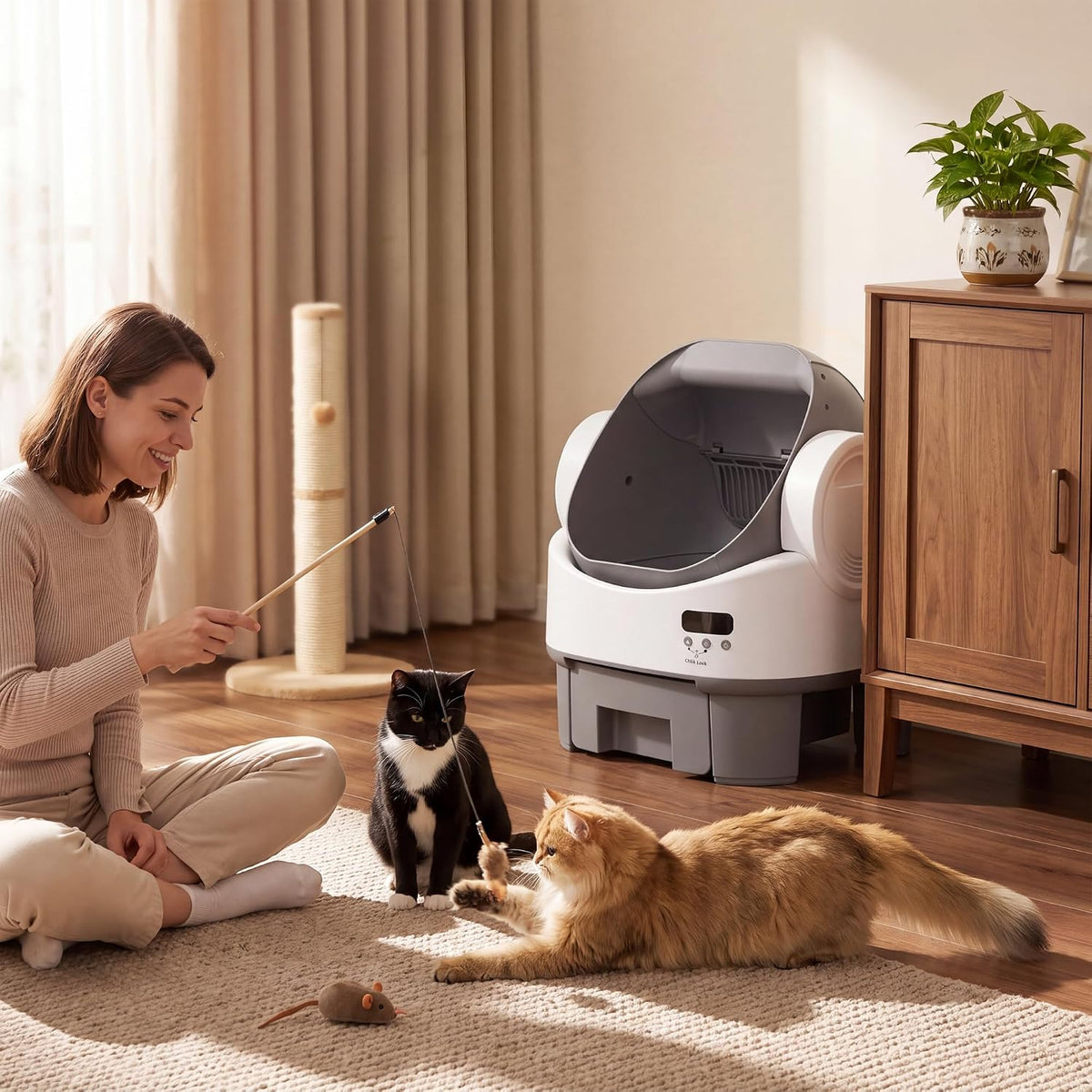 WARCAT Automatic Self-Cleaning Cat Litter Box Open-Top Child Lock Grey