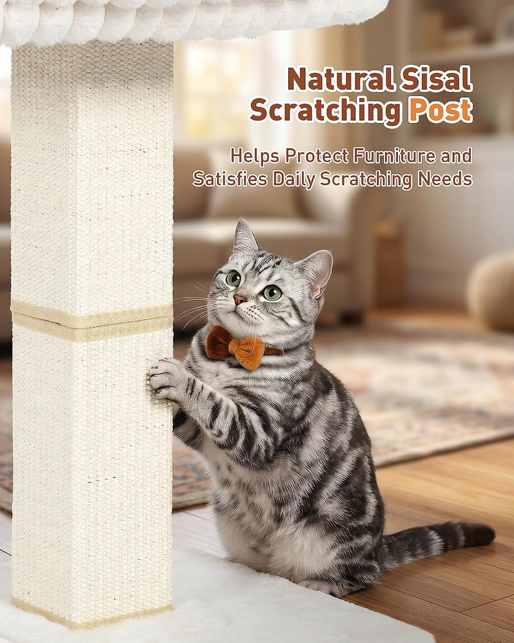 Modern Cat Scratching Post with Top Plush Bed for Indoor Cats