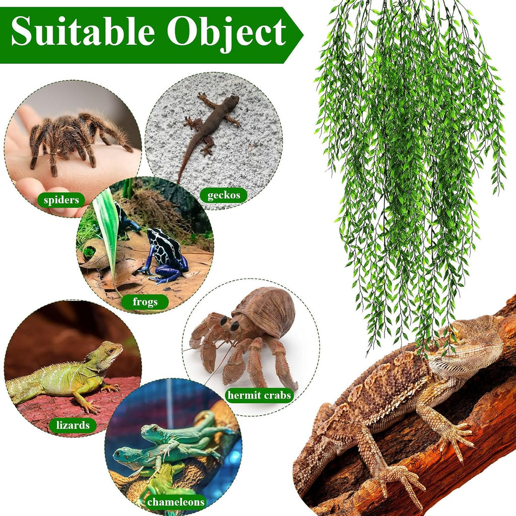 Suncalla 8 Pack Reptile Plants Terrarium Hanging Plant Vine Boston Climbing Terrarium Plant with Suction Cup for Bearded Dragons Lizard Crested Gecko Snake Crab Tank(Petite Leaf Series,Multiple Green)