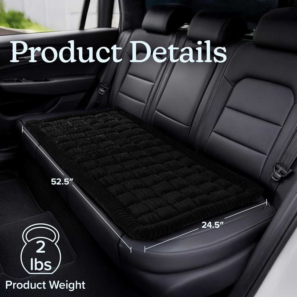 Dog Bed for Car Back Seat - Non-Slip Pet Seat Cover for Backseat, Floor, or Couch - 24.5x52.5 Inch Machine Washable Dog Mat for Car, Trucks, and SUVs - Pet Travel Accessories by PETMAKER (Black)