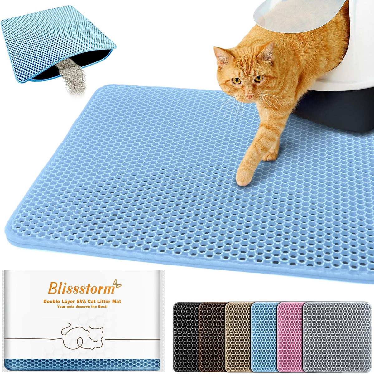 Cat Litter Mat 12"x18",Double Layer EVA litterbox Mat, Gray