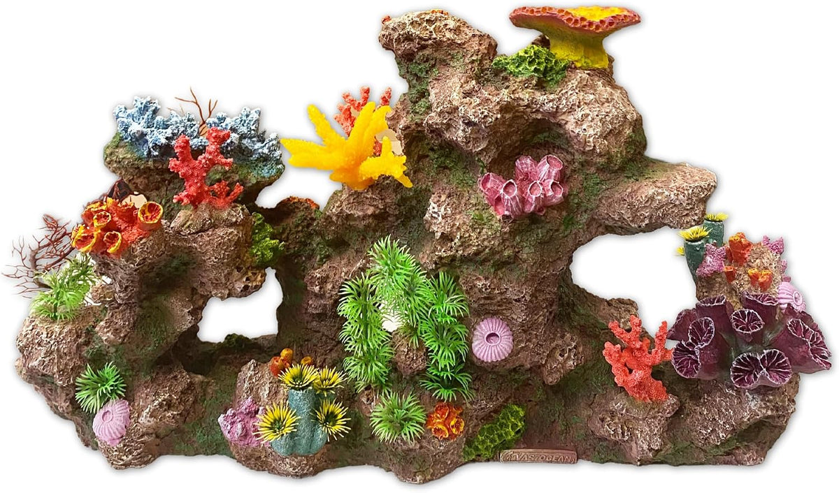 Large Coral Insert Rock for Aquariums – 22" x 13" x 6" – Pre-Mounted Artificial Corals for 40–100 Gallon Tanks