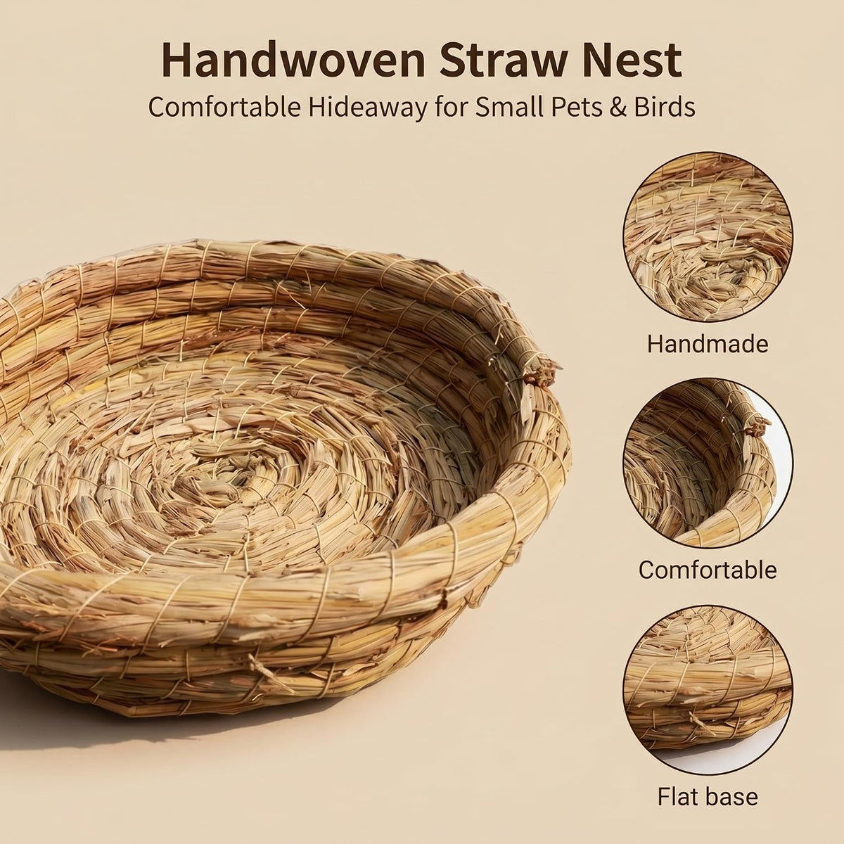 Orgrimmar 2PCS Handmade Woven Flat Base Straw Bird Nest Hatch House Nest