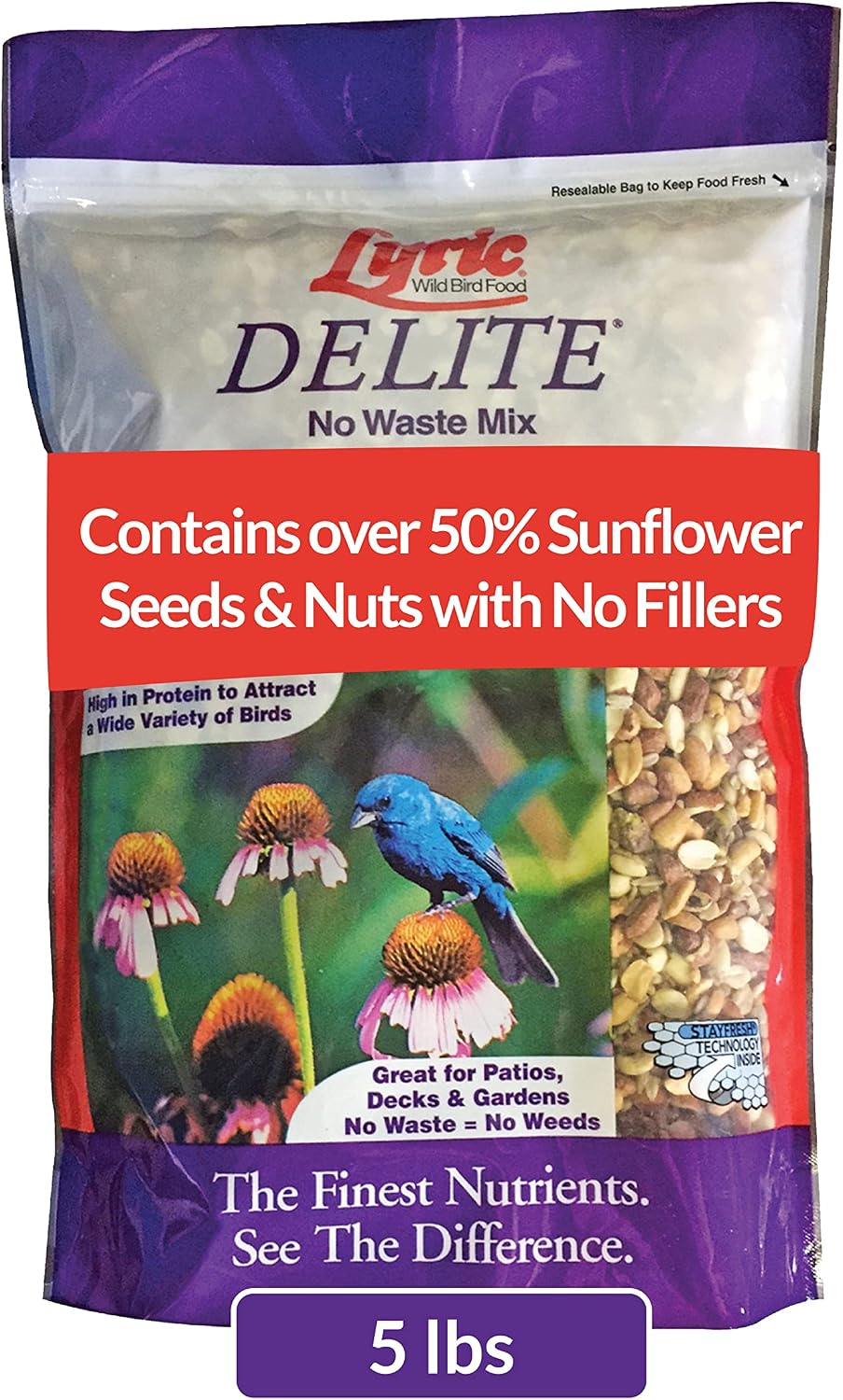 Lyric Delite Wild Bird Seed Shell-Free No Waste Mix, Bird Food 5 lb. Bag
