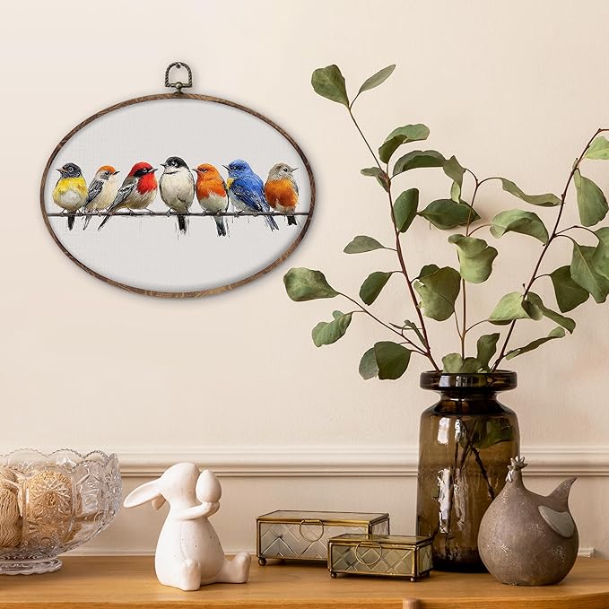 DILSJ Bird Oval Wall Art Decor, Rustic Nature Colorful Sparrow Birds Canvas - Image 2