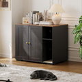 Hidden Cat Litter Box Enclosure – Dog-Proof Large Cabinet with Mark-Resistant Pad, Power Outlet & Storage – Discreet Indoor Cat Bathroom Furniture for Self-Cleaning Units – Black