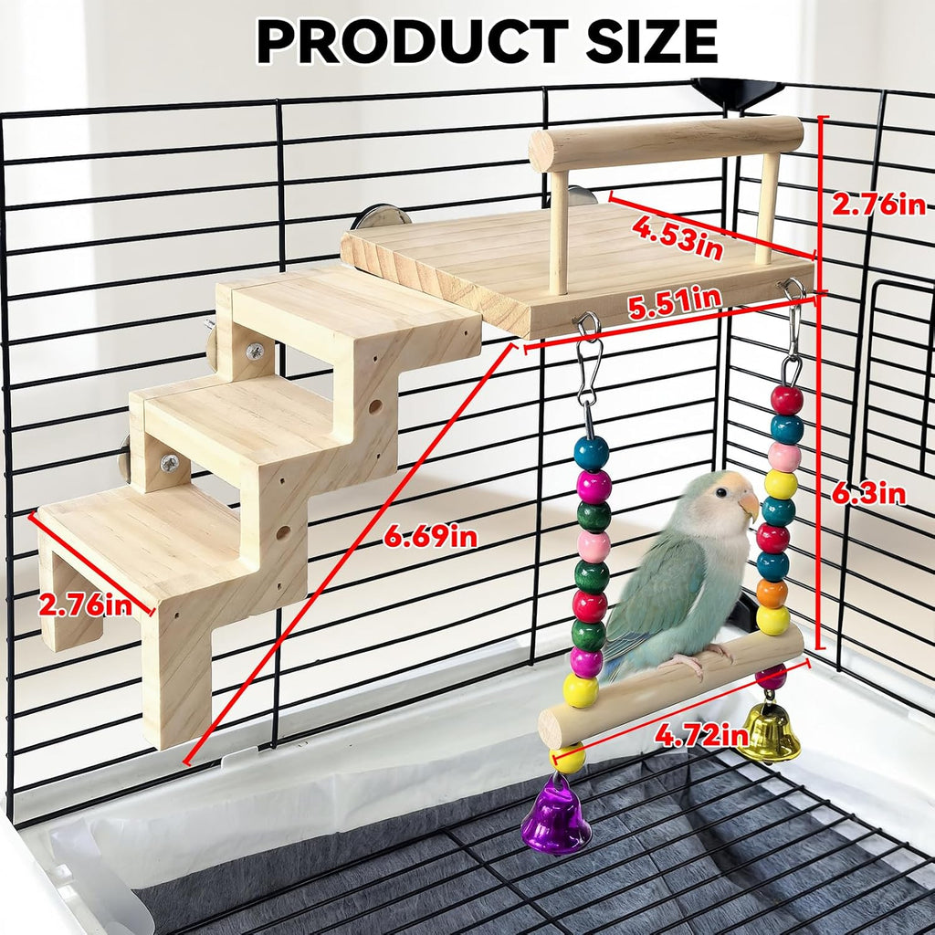 Bird Perch Platform with Ladder & Swing,Parrot Wooden Play Gym Cage Toys