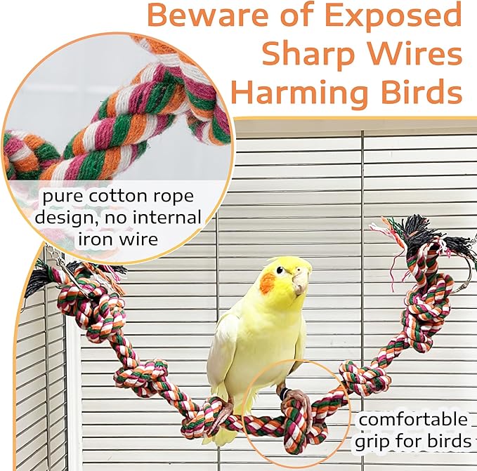 Bird Rope Perch & Swing Toy, Sturdy Knotted Parrot Cotton Rope - Image 3