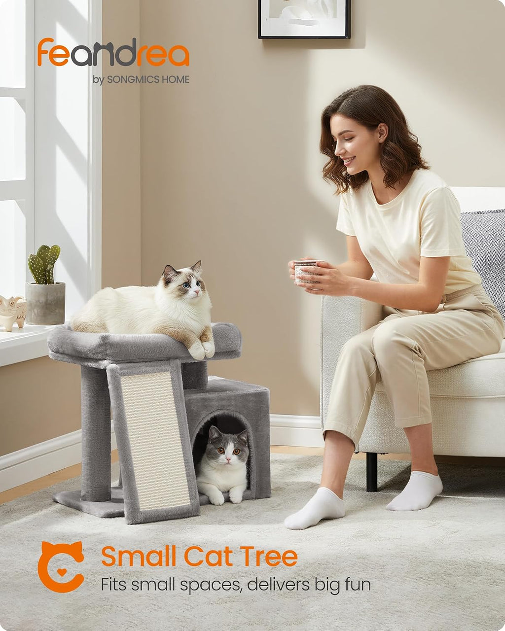 Feandrea Cat Tree, 18.3-in Small Cat Tower, Cute Kittens Condo, Dove Gray