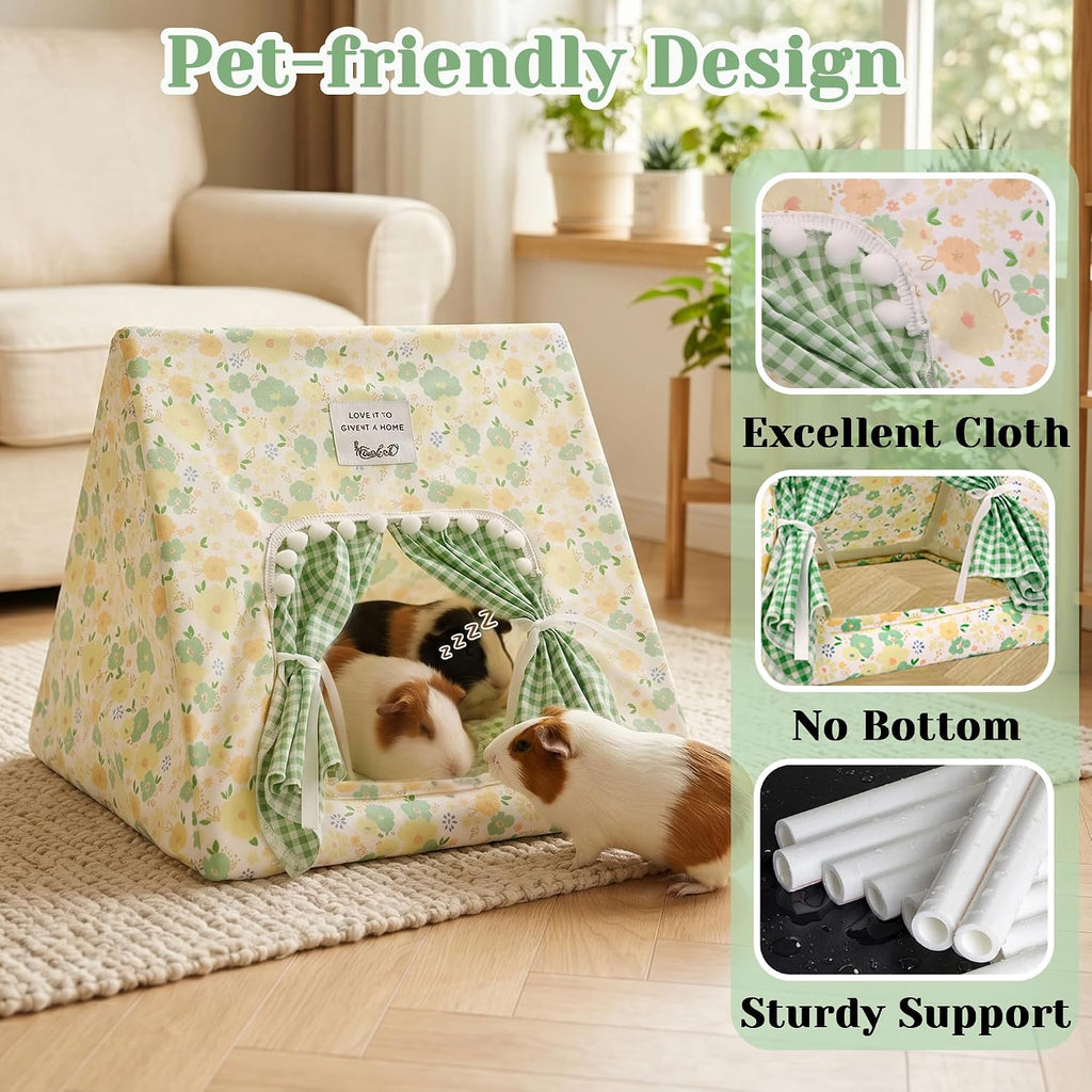 Jenvd Guinea Pig Hideout Large with Curtain, Machine Washable Bunny Hideout