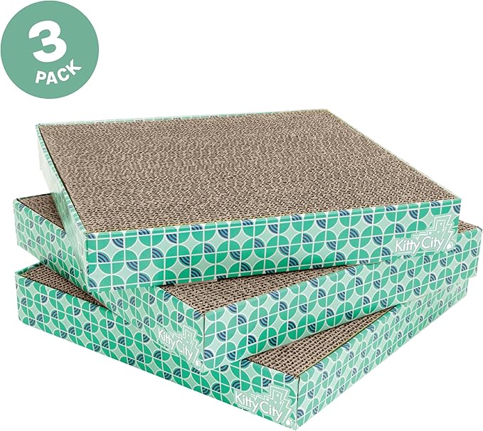 Kitty City Cat Scratcher Refill – 3-Pack Durable Corrugated Cardboard Scratch - Image 2