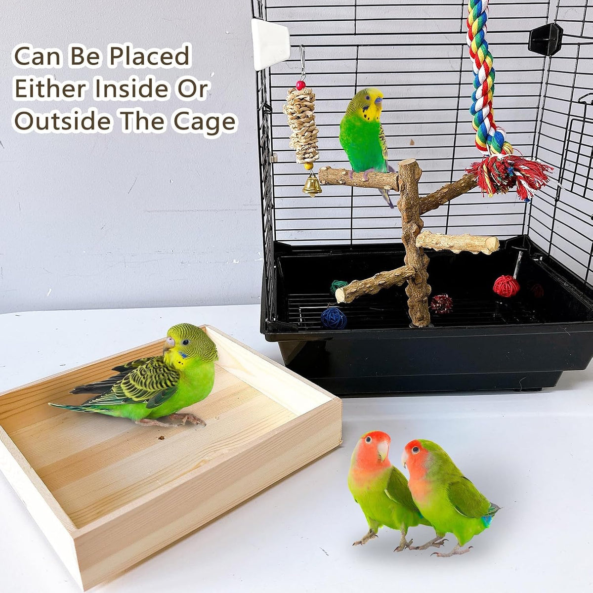 Natural Wood Bird Perch Stand Playground Parrot Toys Bird Cage Accessories