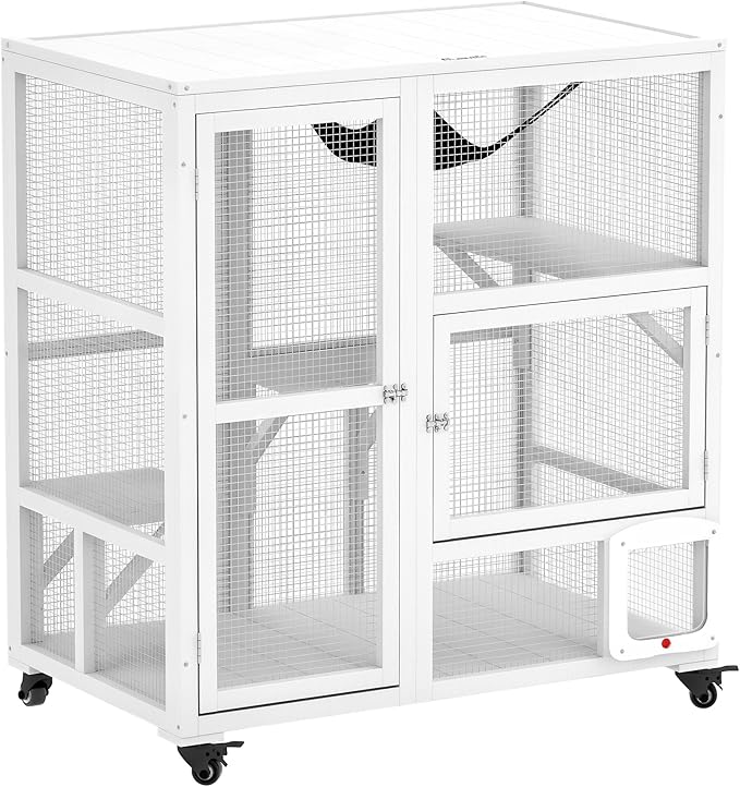 PawHut Indoor Wooden Catio, Cat House Cat Enclosure on Wheels by PawHut