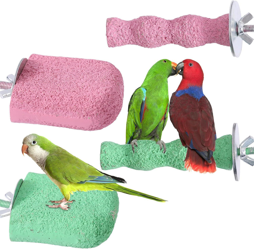 4pcs Bird Beak Grinding Stone, Beak Grinding Stone & Cage Platform Stand Perch Toy Foot Claws Trimmer Chewing Treats Toys Accessories for Parakeets Cockatiels Budgie Parrot Conures Lovebirds