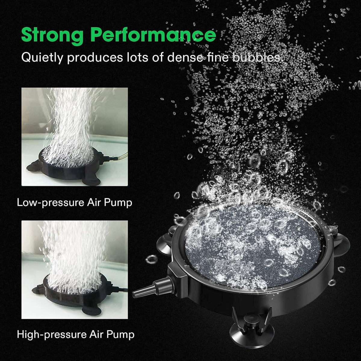 SLOCME 4 Inch Aquarium Air Stone 2 Pack – Round Oxygen Diffuser with Suction Cups, Produces Fine Bubbles for Fish Tank, Hydroponics & Aquatic Plants