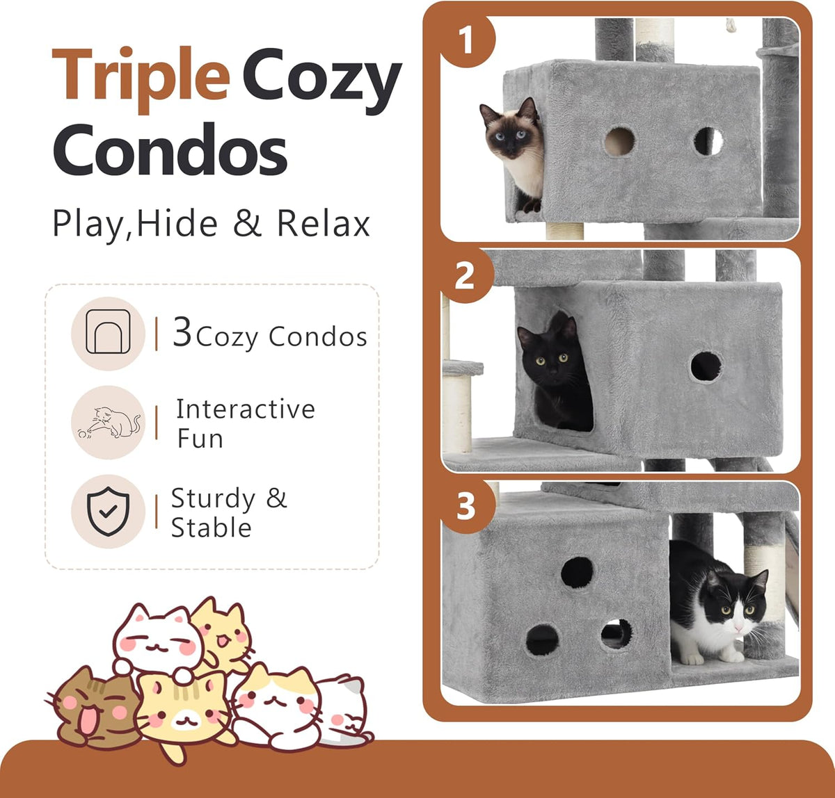 Heybly Cat Tree, 74-Inch Streamlined Cat Tower for Large Cats HCT061W