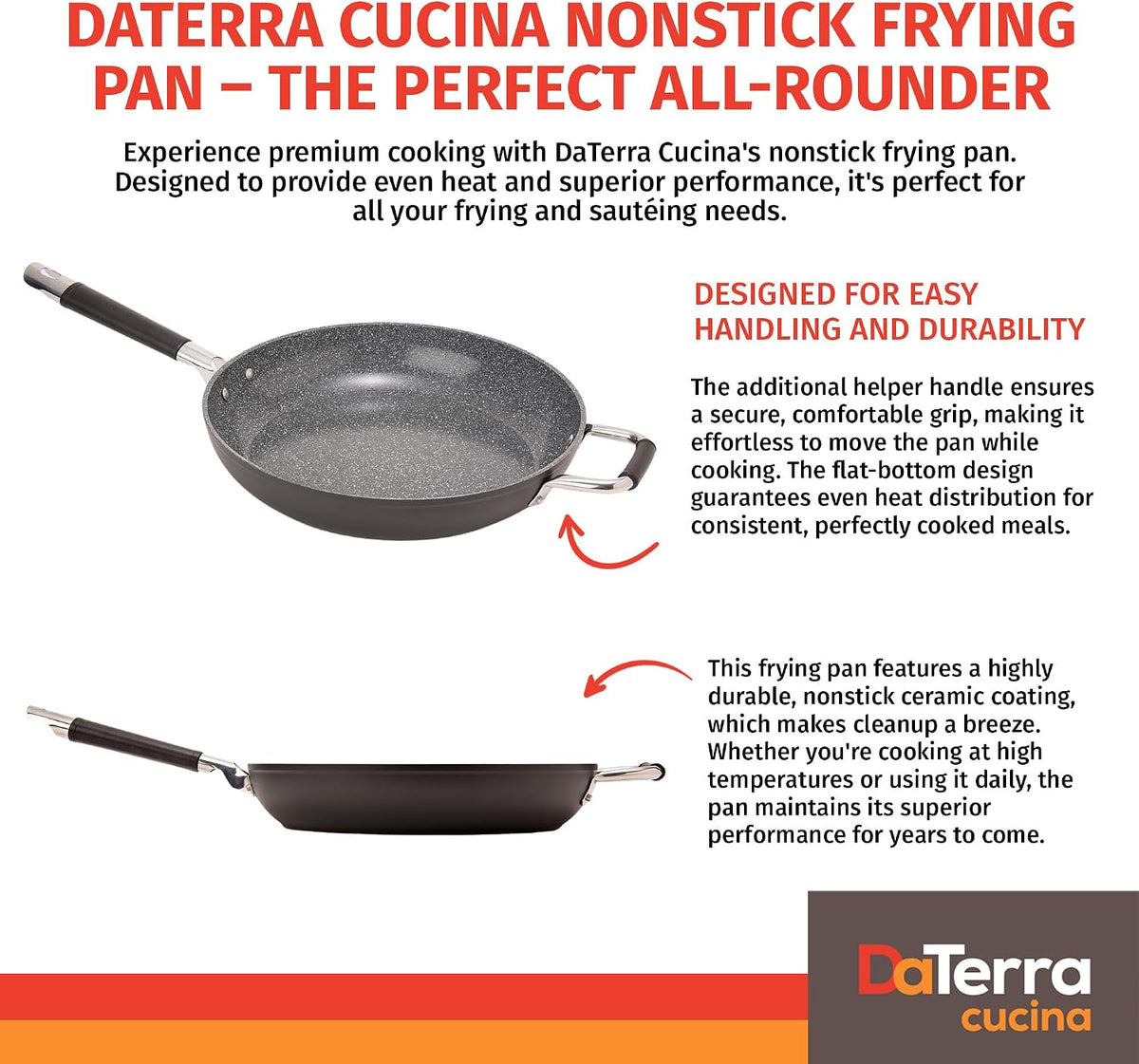DaTerra Cucina - Ceramic Frying Pan, Induction & Oven, Made In Italy, 13"