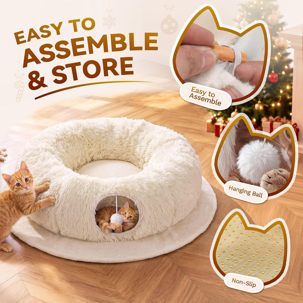YITAHOME 6FT Snow Flocked Prelit Christmas Tree w/ Cat Tunnel & Skirt