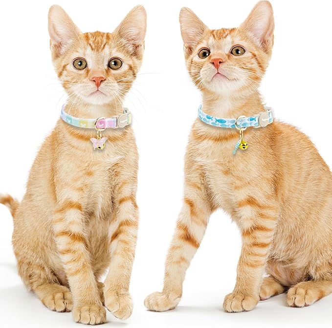 Faygarsle 2 Pack Plaid Butterfly Fish Pattern Cat Collars Breakaway Safety - Image 7