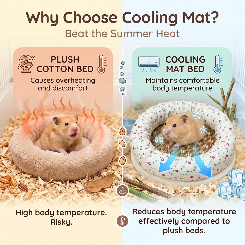 Floral Bamboo Hamster Bed Round Cooling Mat, Medium