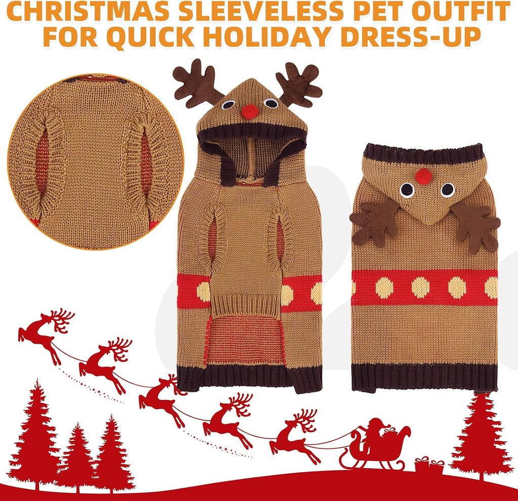 KOOLTAIL Christmas Dog Sweater,Cold Weather Cable Knitwear for Small Medium Large Dogs,Holiday Best Gift,Reindeer Style Thick Warm Winter Pet Clothes for Bulldog,Dachshund,Yorkie,L