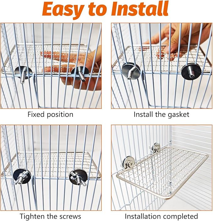 BNOSDM Bird Perch Platform 2 Pcs Stainless Steel Grid Parrot Perches Stand - Image 5
