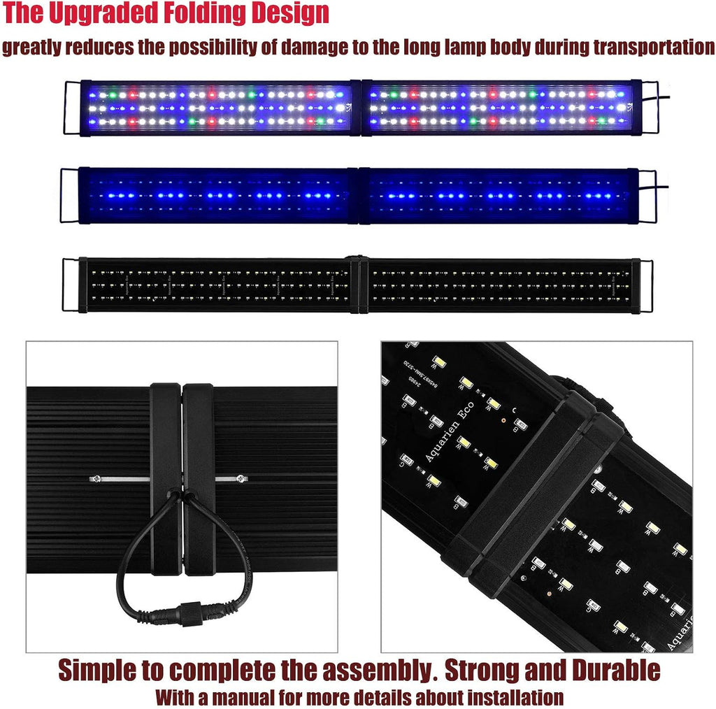Upgraded Aquarium Light LED Full Spectrum 48-60 inch Foldable Hood Lamp for Freshwater Marine Plant Multi-Color Decorations Light (24"+24")