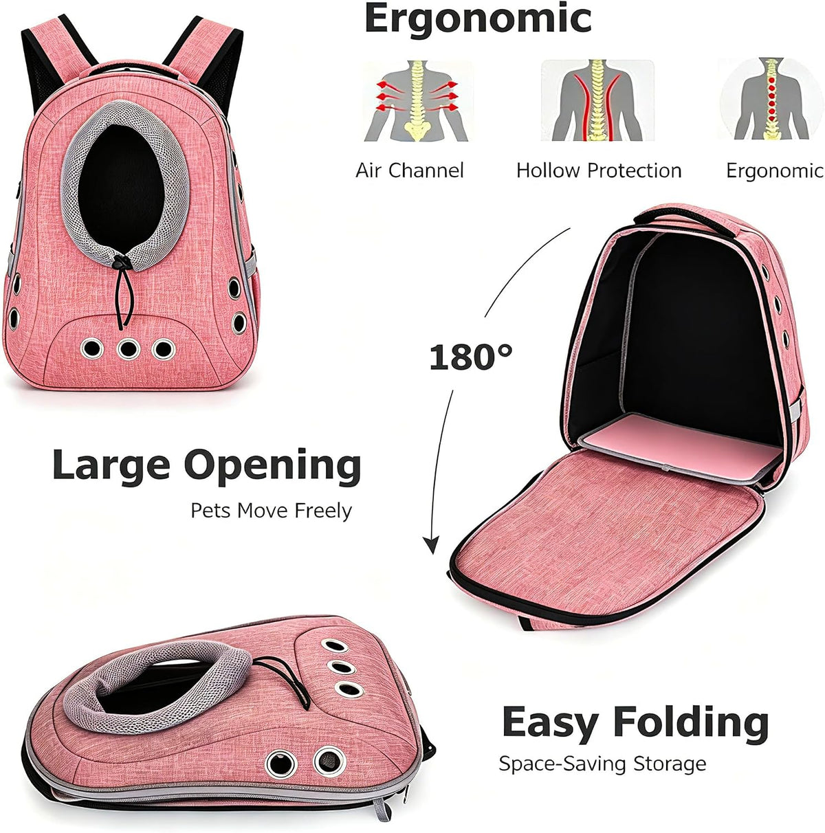 Small Dog Cat Chest Backpack Carrier,Large Space Ventilated Front Facing Backpack Carrier for Puppy,Lightweight Doggy Backpack for Hiking,Camping,Travel,Outdoor,Max 12 lbs(Pink)