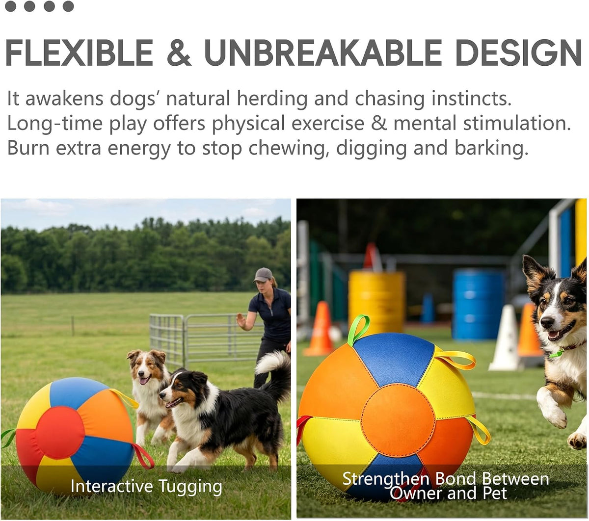 Dog Herding Ball with Straps, Waterproof Chase & Tug Toy for Collie [M]