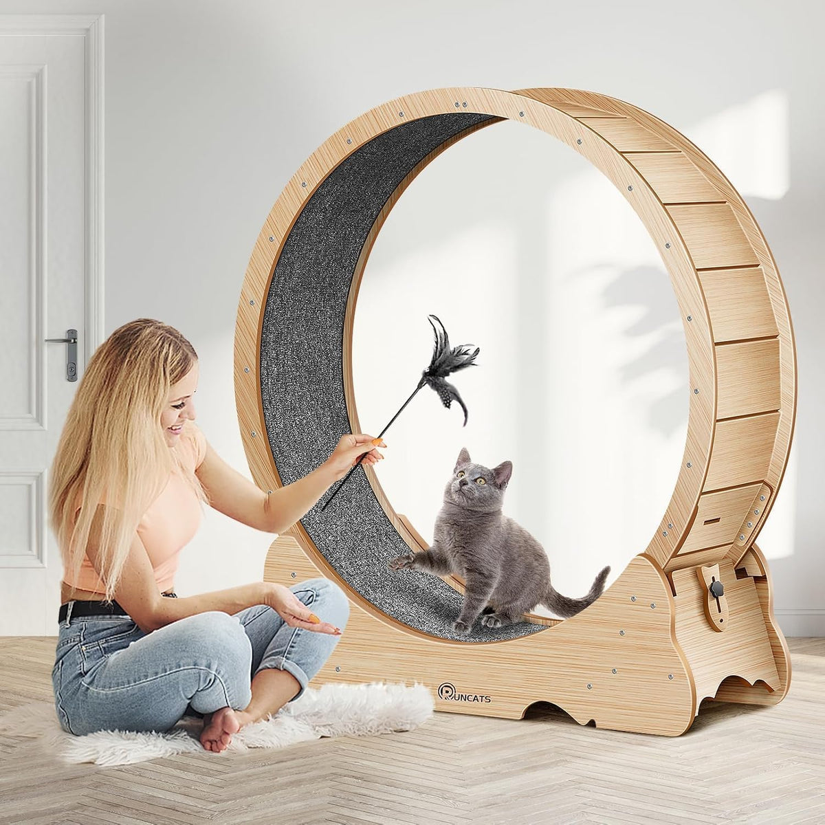 Cat Wheel, 46" XL Large Exercise Running Wheels with Detachable Carpet for Indoor Cats
