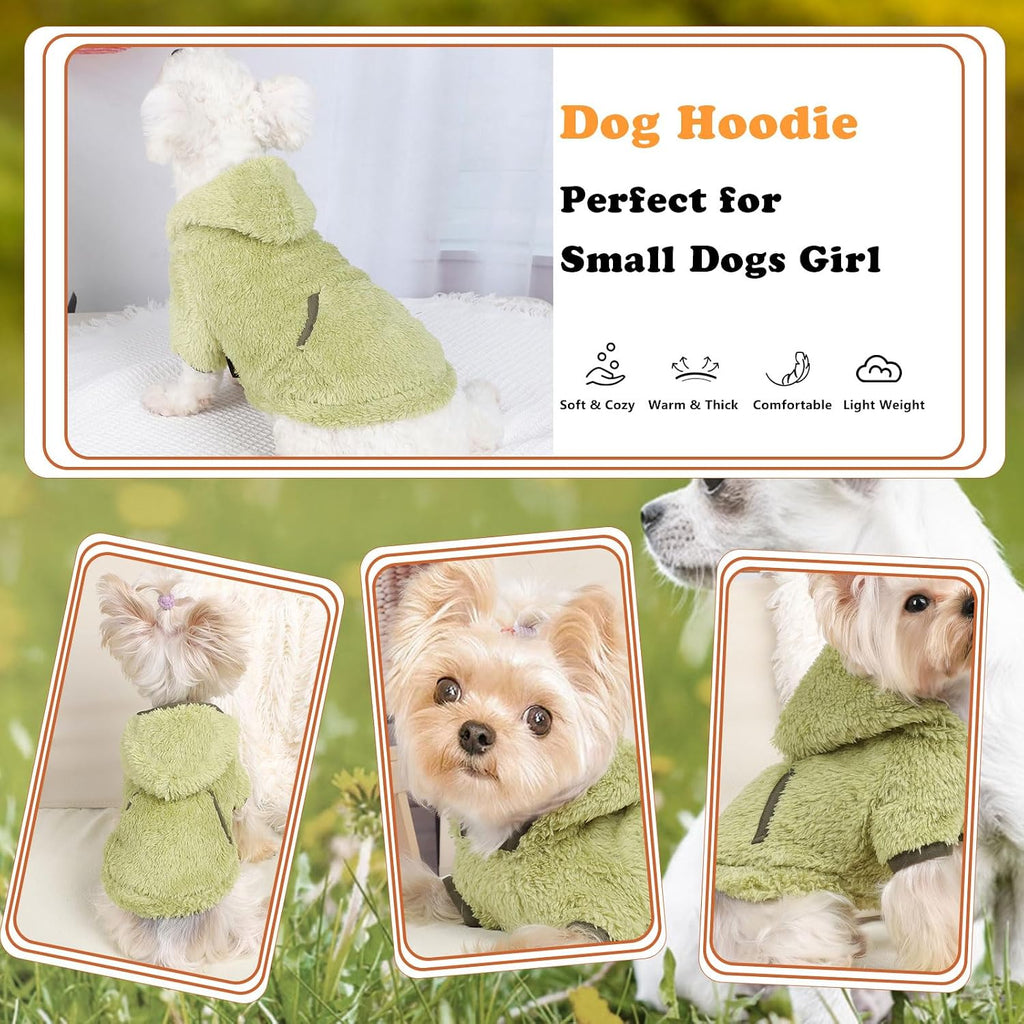 Dog Sweater Dog Winter Clothes for Small Dogs Boy Girl Pet Hoodies Puppy Cold Weather Coats Fall Doggie Sweatshirt for Chihuahua Yorkie Cat Sweater Costumes, Green, M