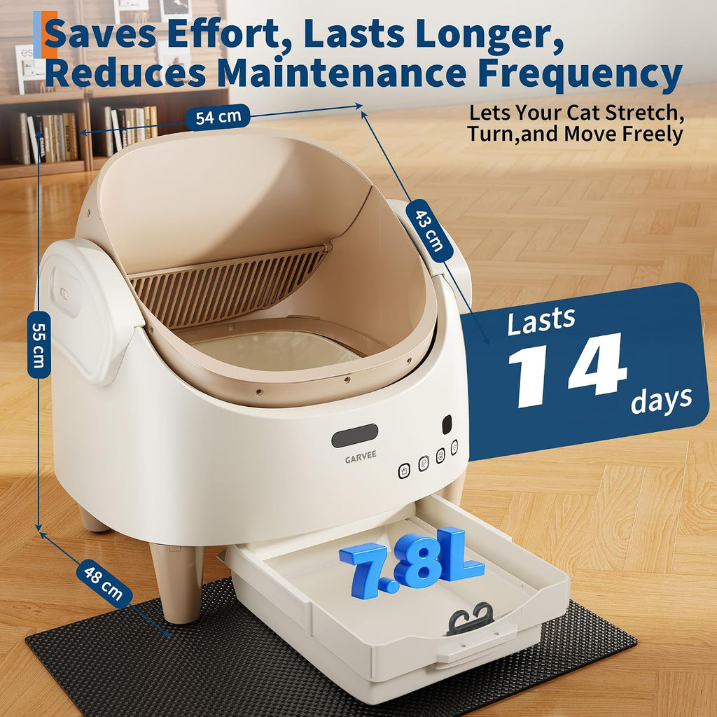 PioneerWorks Automatic Self Cleaning Cat Litter Box - Open Top Smart Cat Litter Box with App Control, 15-Layer Safety Sensors, Anti-Tracking, Extra Large Capacity Odor Control for Multi Cats