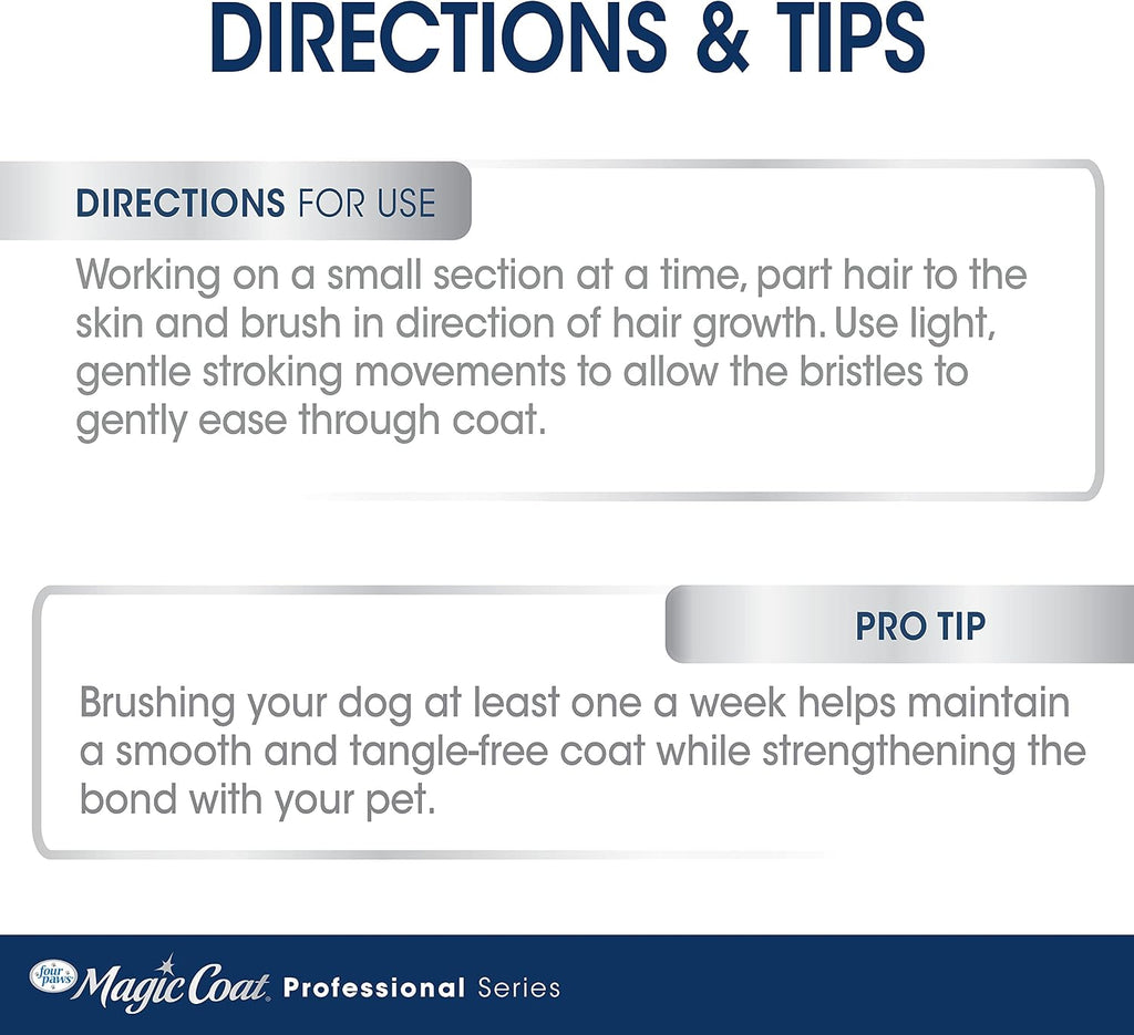 Four Paws Magic Coat Professional Series Grooming Brush for Dogs & Cats, Reduces Shedding, Stimulates Coat's Natural Oils, Ergonomic Design, Ideal for Medium, Long, Curly, and Wiry Coats