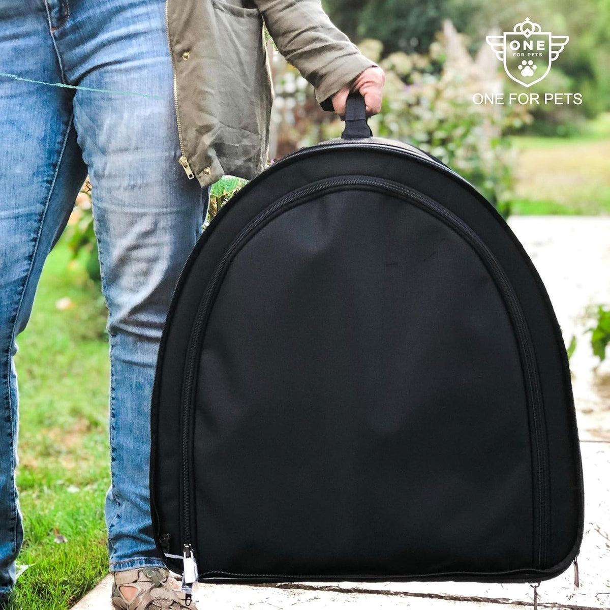 One for Pets Portable 2-in-1 Double Pet Kennel/Shelter, Fabric, Black/Royal Blue 20"x20"x39" - Car Seat-Belt Fixture Included (Black)