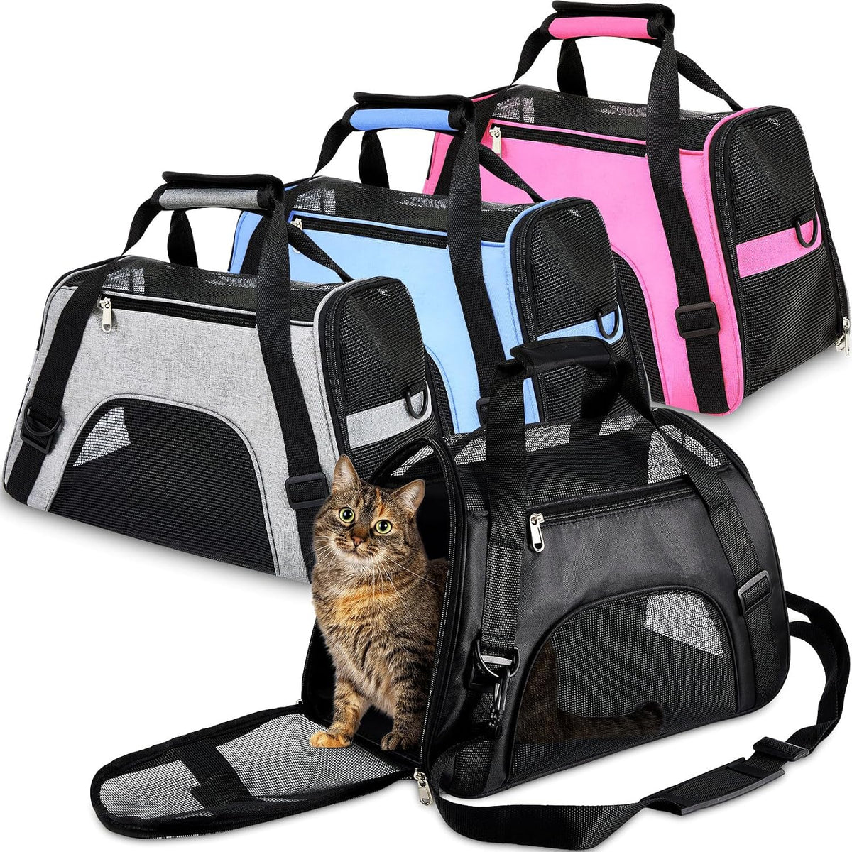Sweetude 4 Pcs Cat Carrier Soft-Sided Pet Carrying Bag for Cat Under 13 Lbs