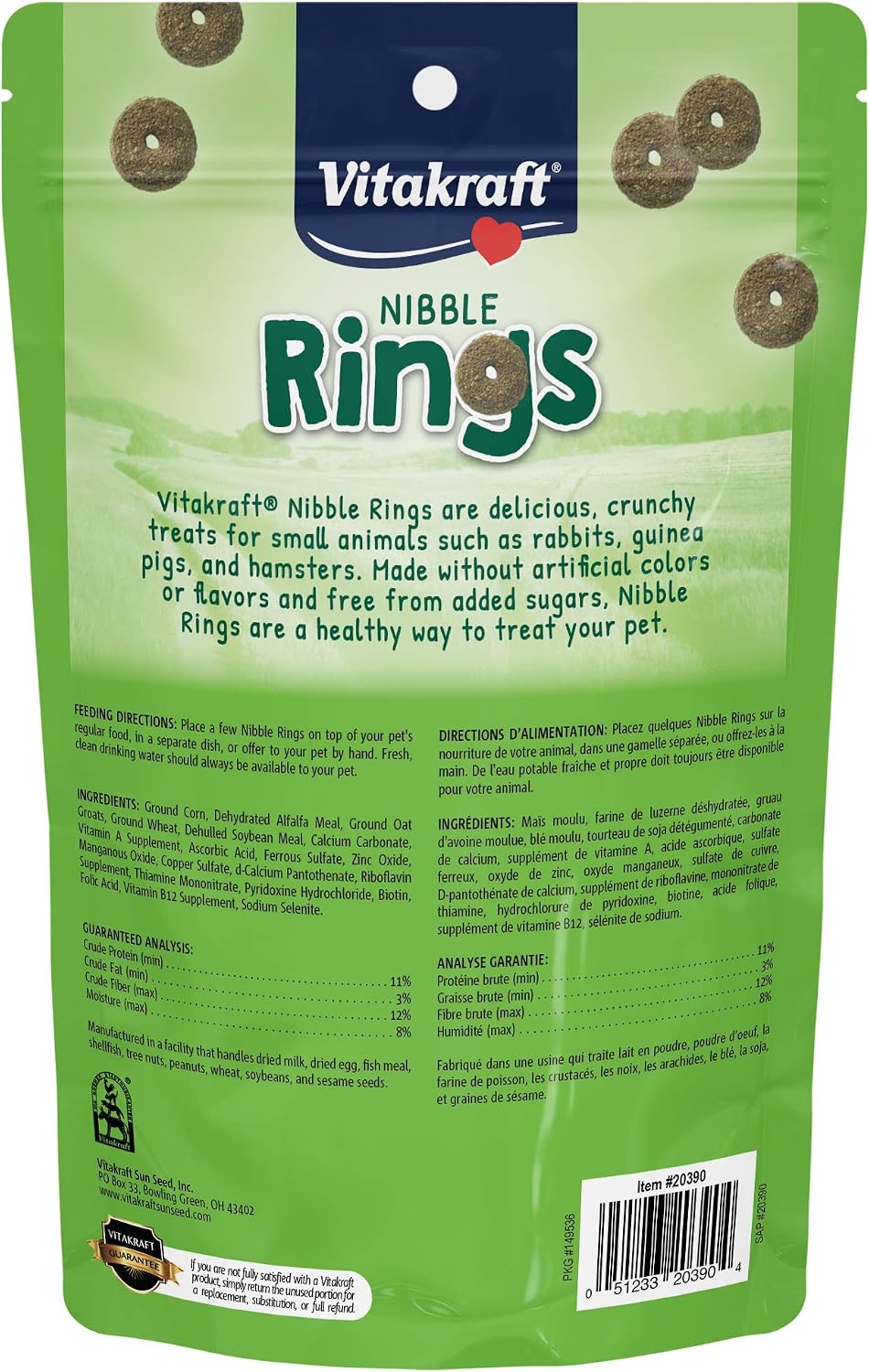 Vitakraft Nibble Rings Tiny Animal Treat, 10.6oz Healthy Crunchy Snack for Rabbit, Guinea Pig, Hamsters & Other Pets, Wholesome Wheat & Alfalfa, Added Vitamins & No Artificial Flavors (Pack of 600)