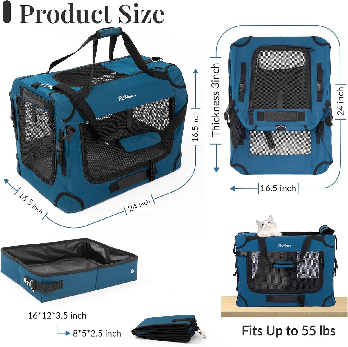 Extra Large Cat Carrier for 2 Cats, Soft Pet Car Travel XL Bag for Large Big Cat 20lbs+, for Two Cats Long Trips Ride 24"x16.5"x16.5" with Litter Box