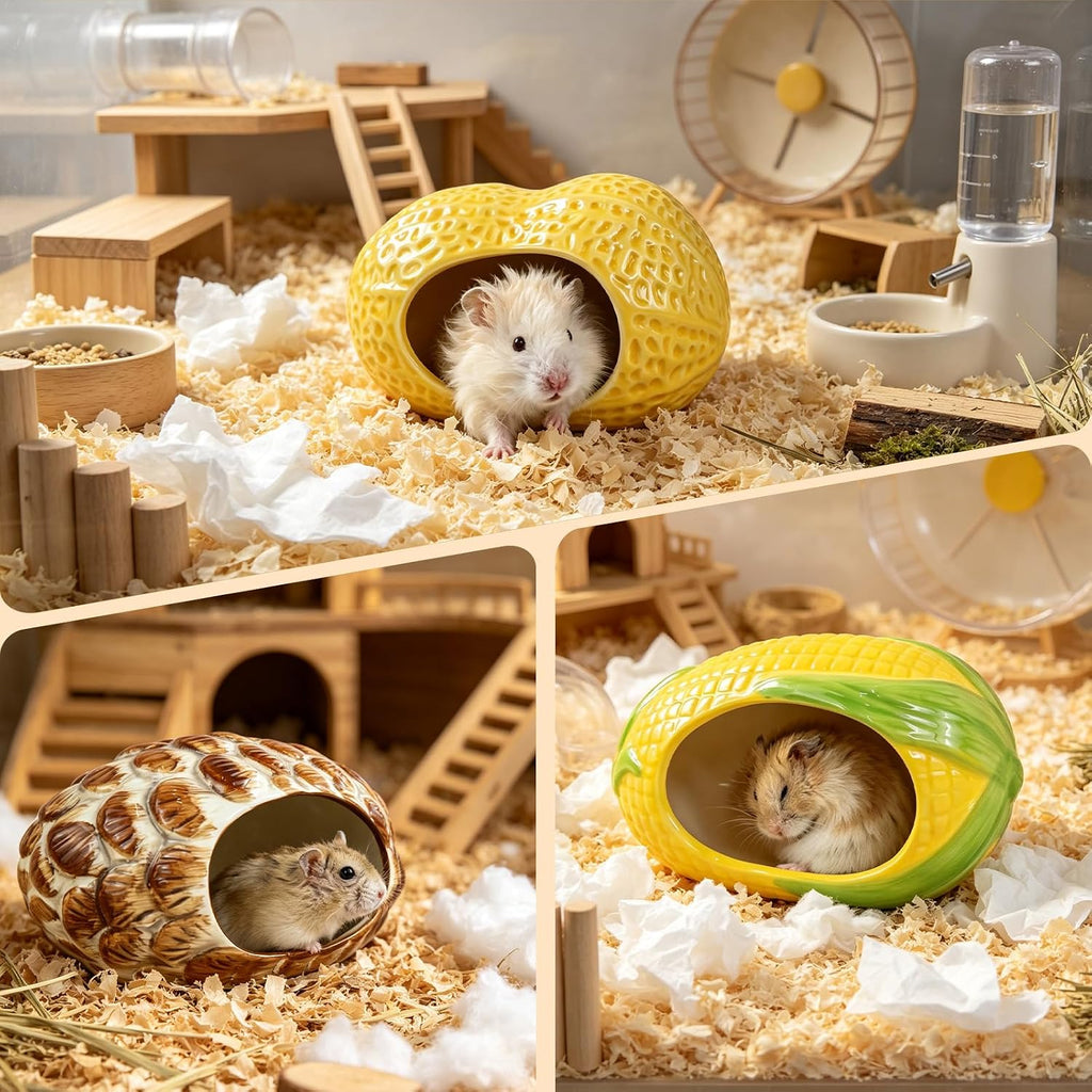 WishLotus Ceramic Hamster Hideout, Pinecone Hamster House for Summer Cooling