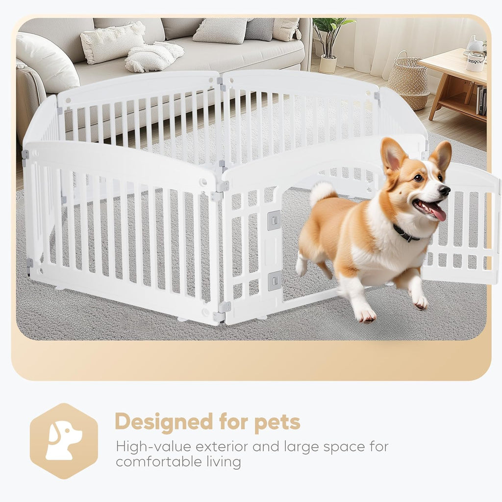 Simple Deluxe 24" 6-Panel Dog Playpen, Durable Pet Playpen with Secure Locking Door for Puppies & Small/Medium Dogs, Portable & Foldable Pet Fence, White