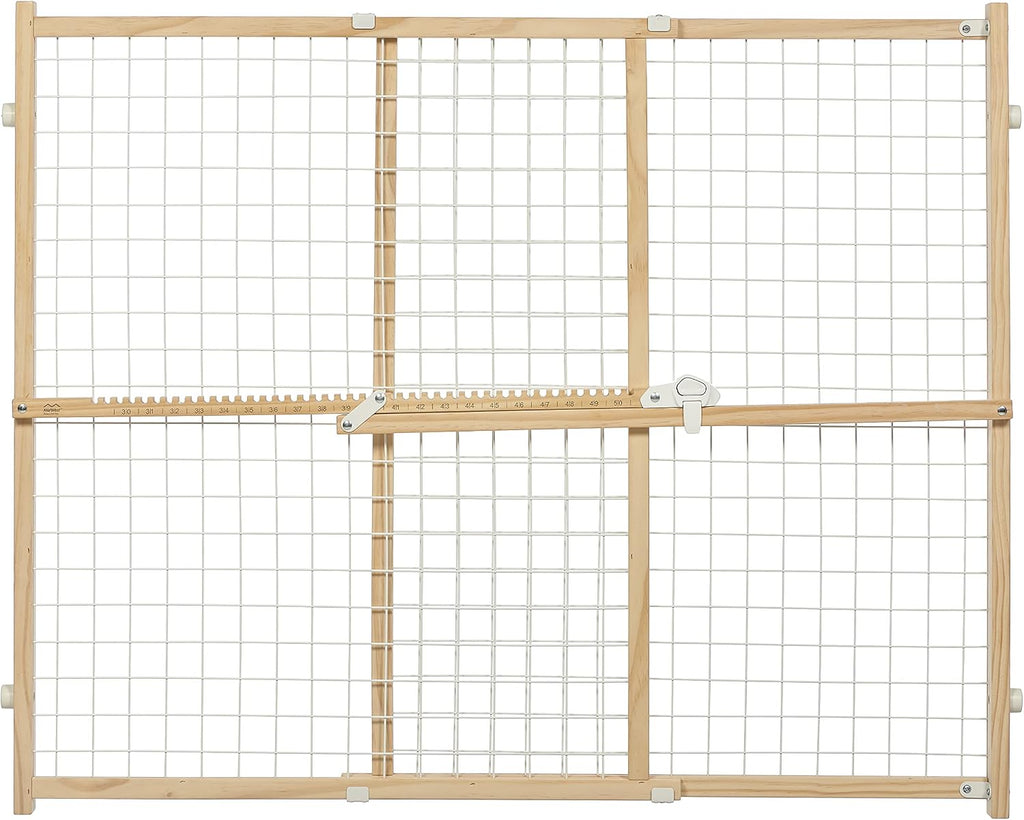 MidWest Homes for Pets Wire Mesh Pet Safety Gate, Dog Gate Expands From 29 - 50 Inches Wide, 32 Inches Tall, Wood, Powder Coated Wire