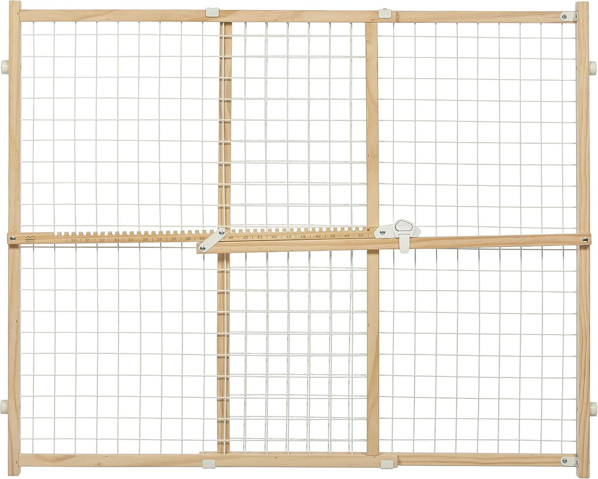 MidWest Homes for Pets Wire Mesh Pet Safety Gate, Dog Gate Expands From 29 - 50 Inches Wide, 32 Inches Tall, Wood, Powder Coated Wire