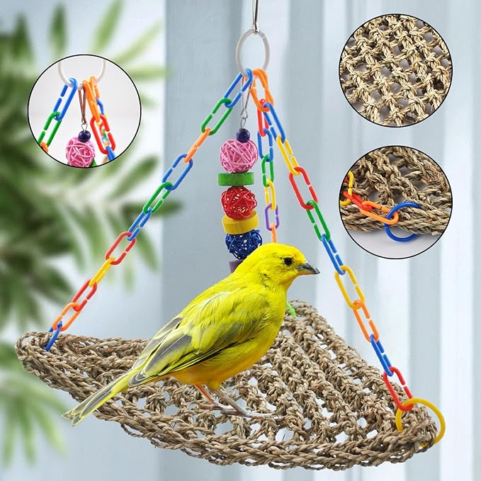 Large Seagrass Mat for Birds, Triangle Cockatiel Seagrass Hammock Natural Woven - Image 3