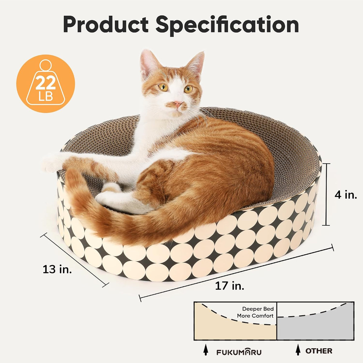 FUKUMARU Cardboard Cat Scratcher Bed, 2-in-1 Oval Cat Scratch Pad